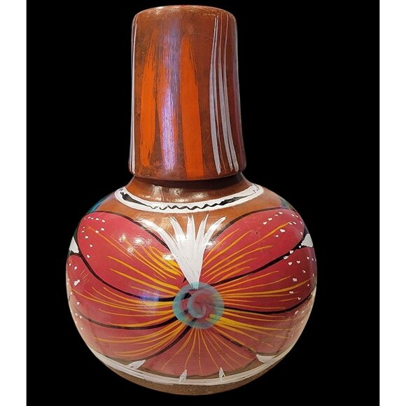 Other - Handpainted Mexican Clay Water Jug With Floral Design & Gloss Finish